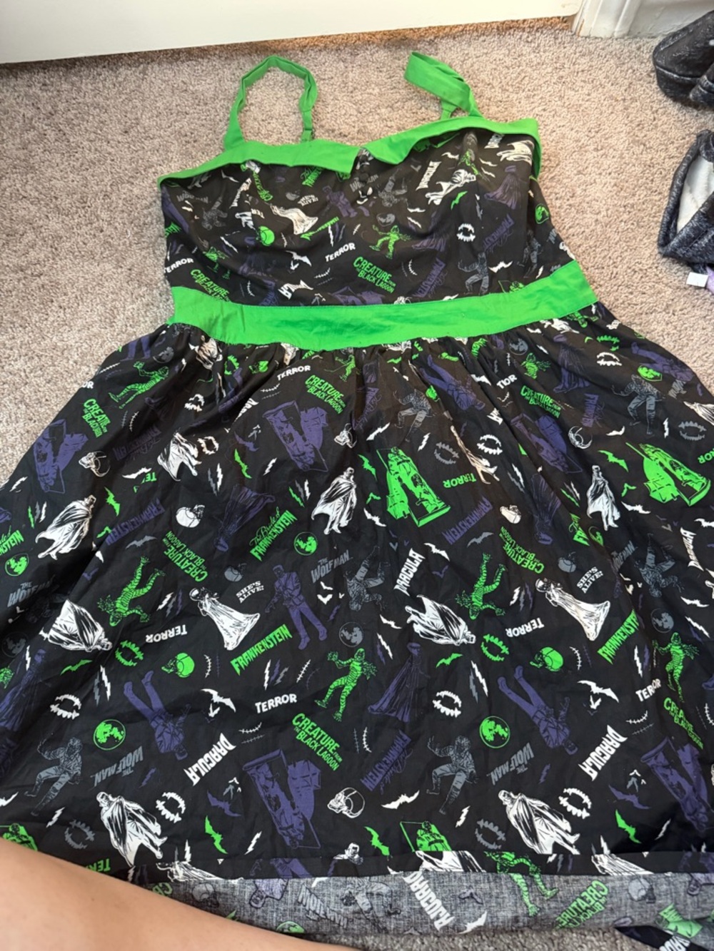 Universal Monsters Black Dress with Bright Green Accents